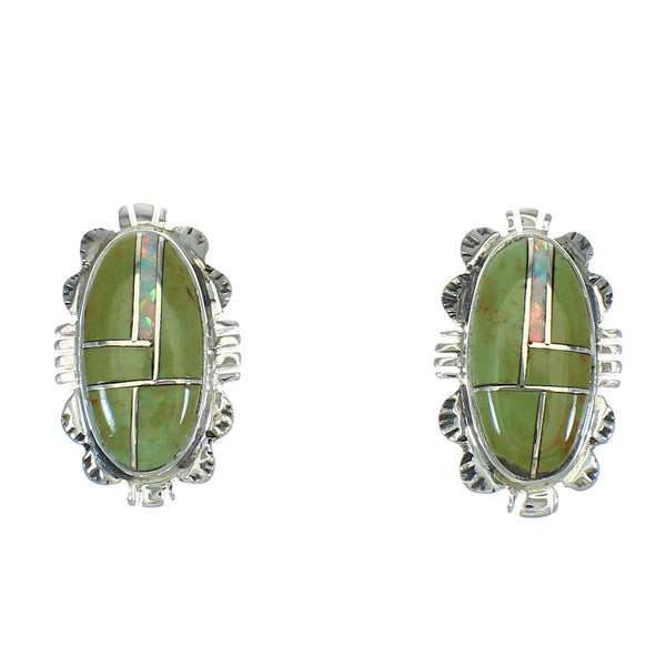 Turquoise And Opal Inlay Sterling Silver Southwest Post Earrings WX66563